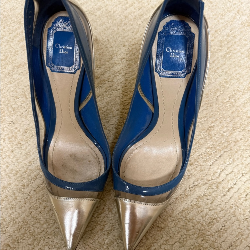 Dior Silver and Blue Elegant Heels